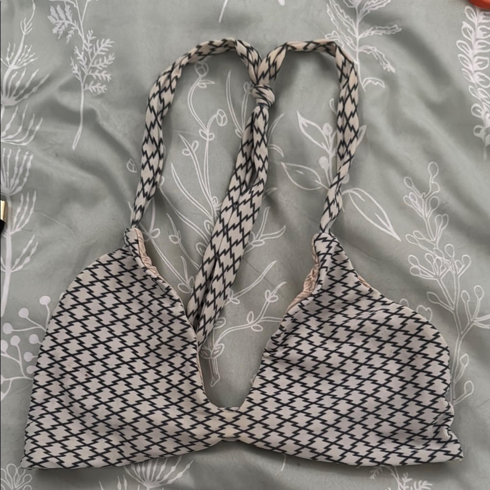 Acacia Swimwear Zigzag Bikini Top in Cream and Black